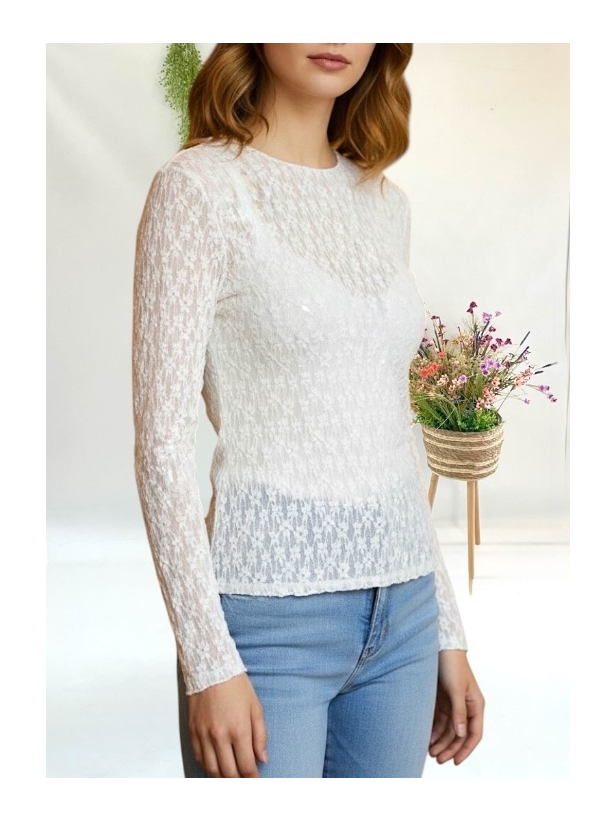 Camiseta blonda blanco roto