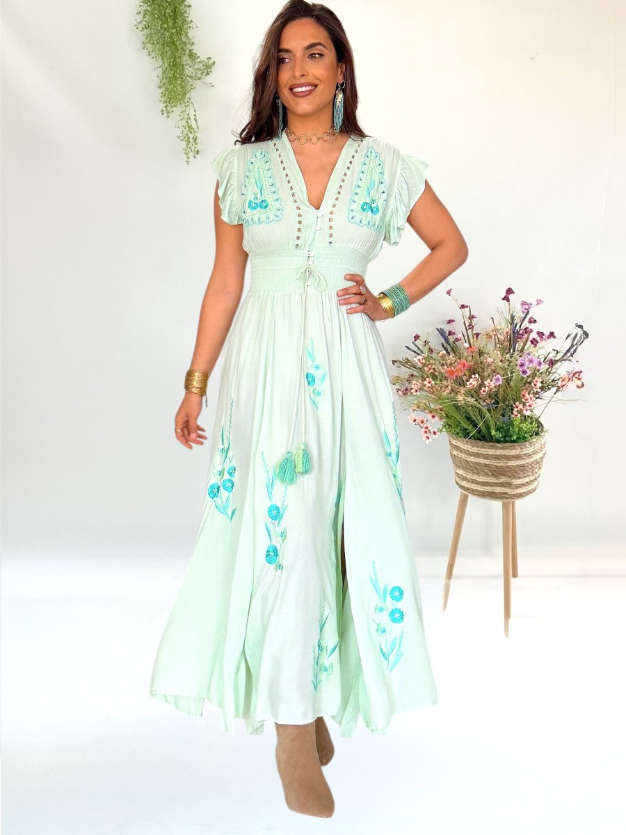 Vestido Flower verde aguamarina