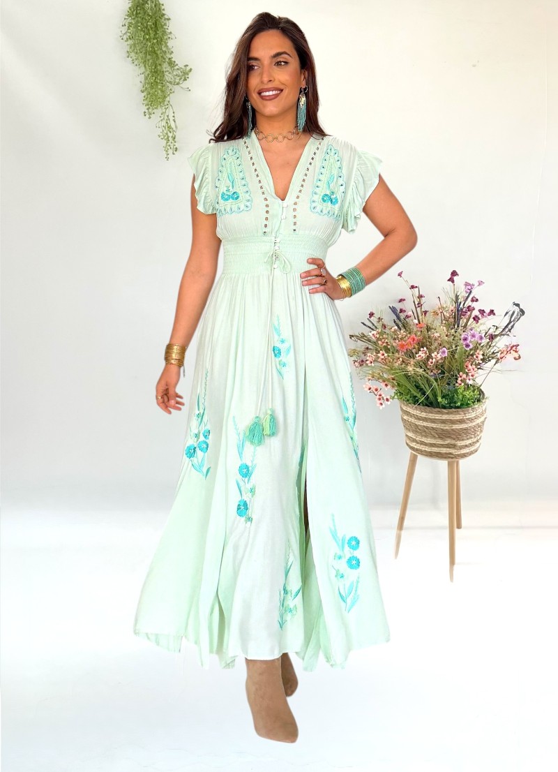 Vestido Flower verde aguamarina