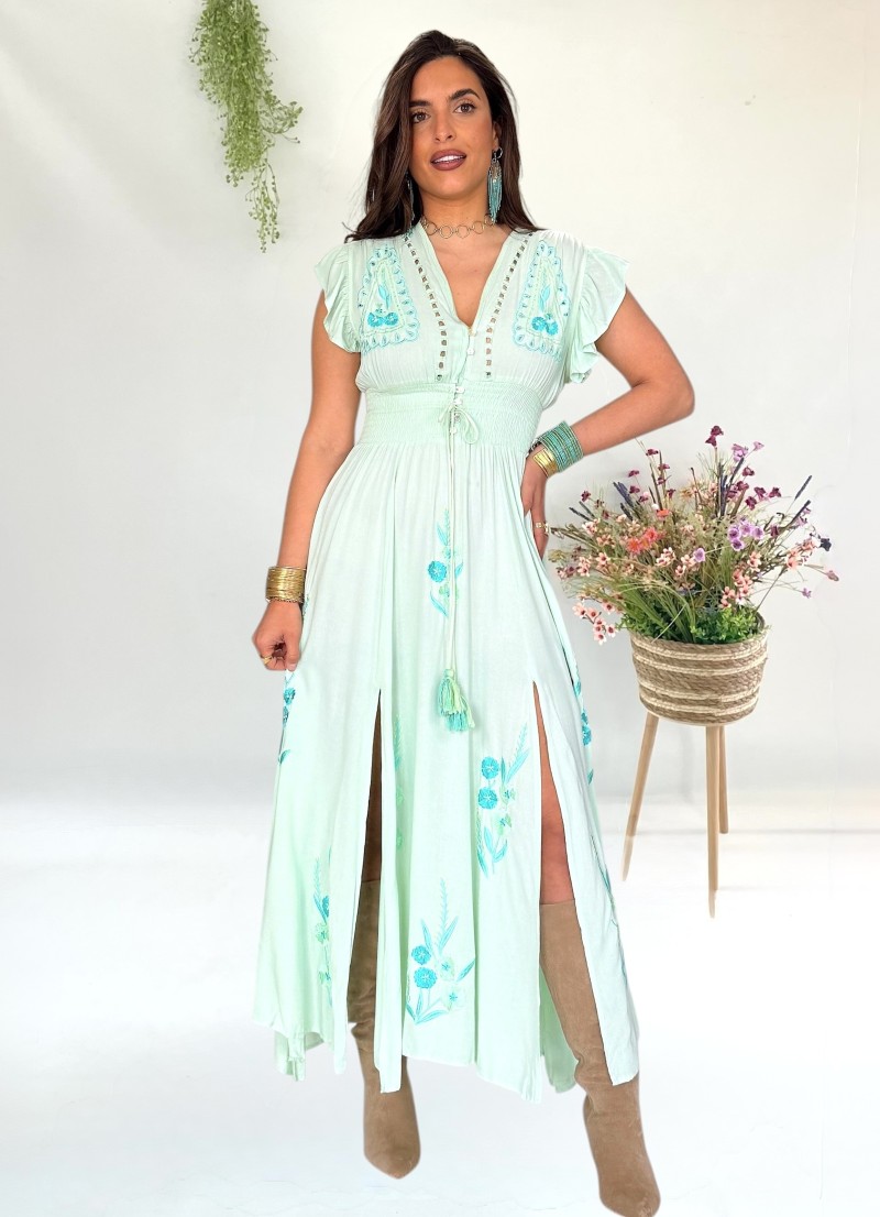 Vestido Flower verde aguamarina