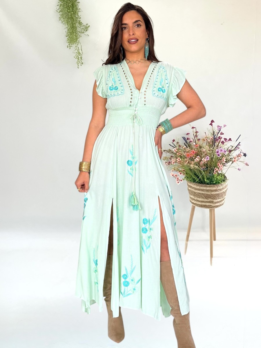 Vestido Flower verde aguamarina