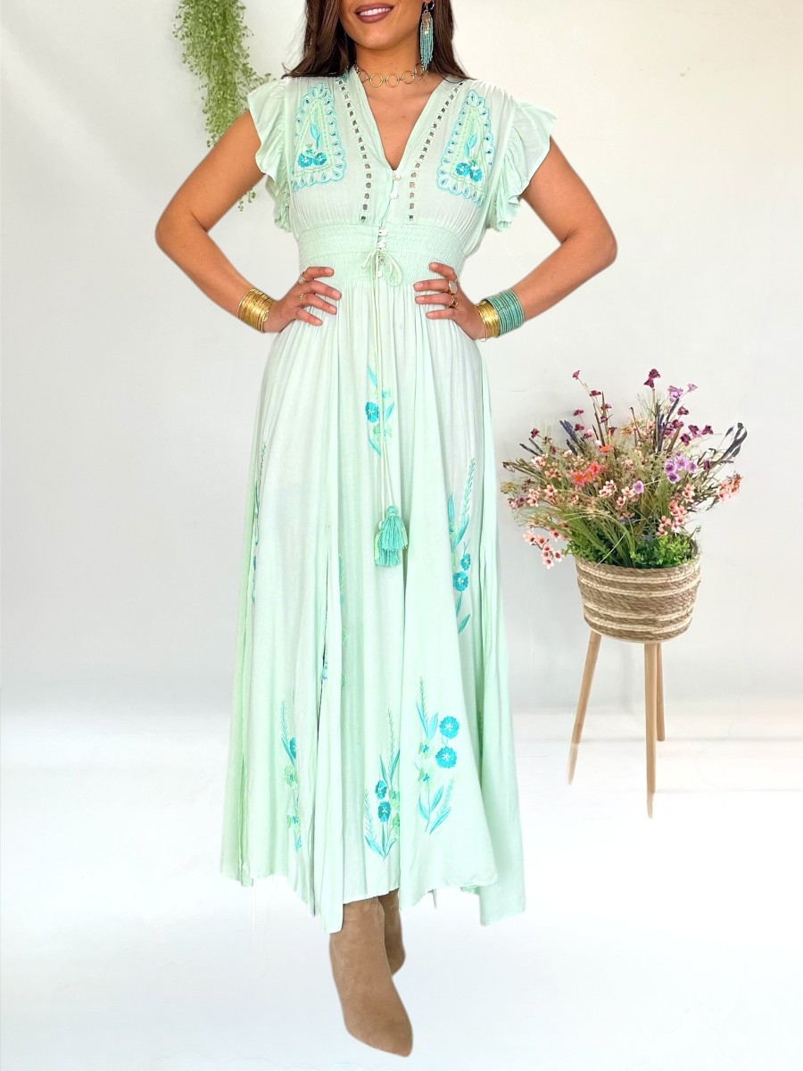 Vestido Flower verde aguamarina