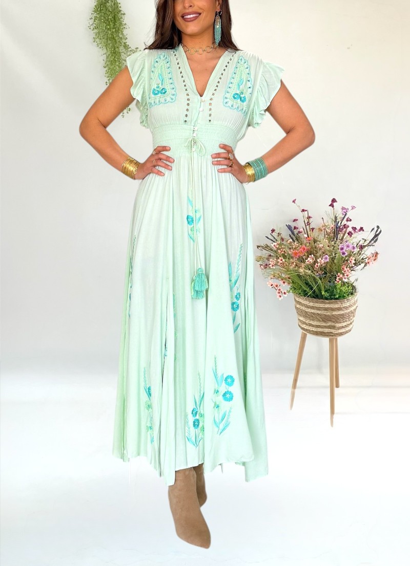 Vestido Flower verde aguamarina