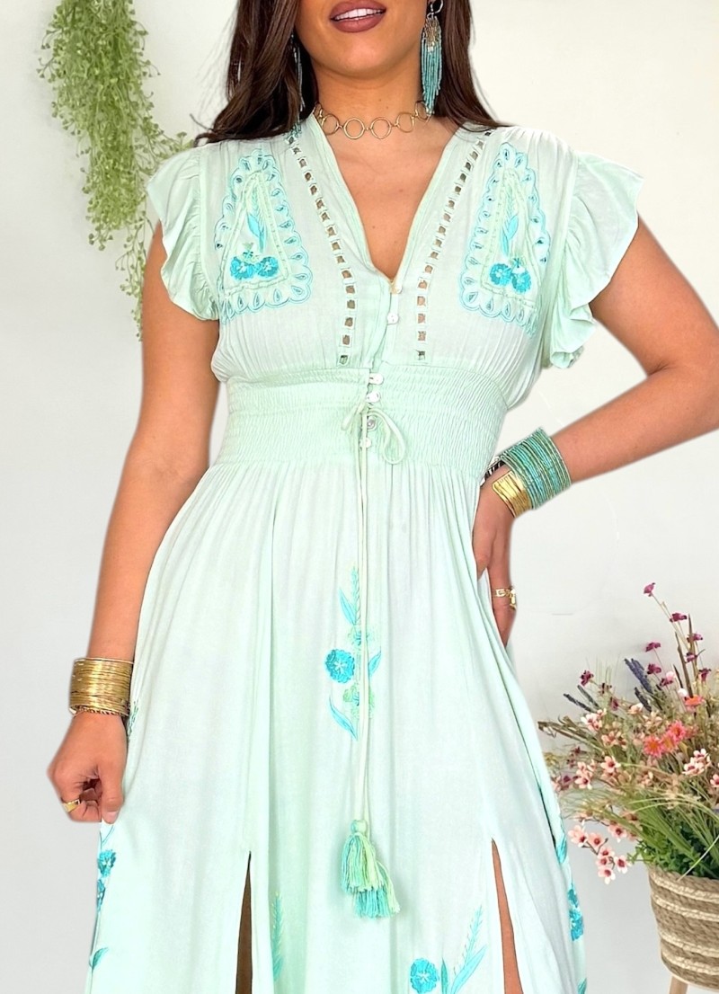Vestido Flower verde aguamarina