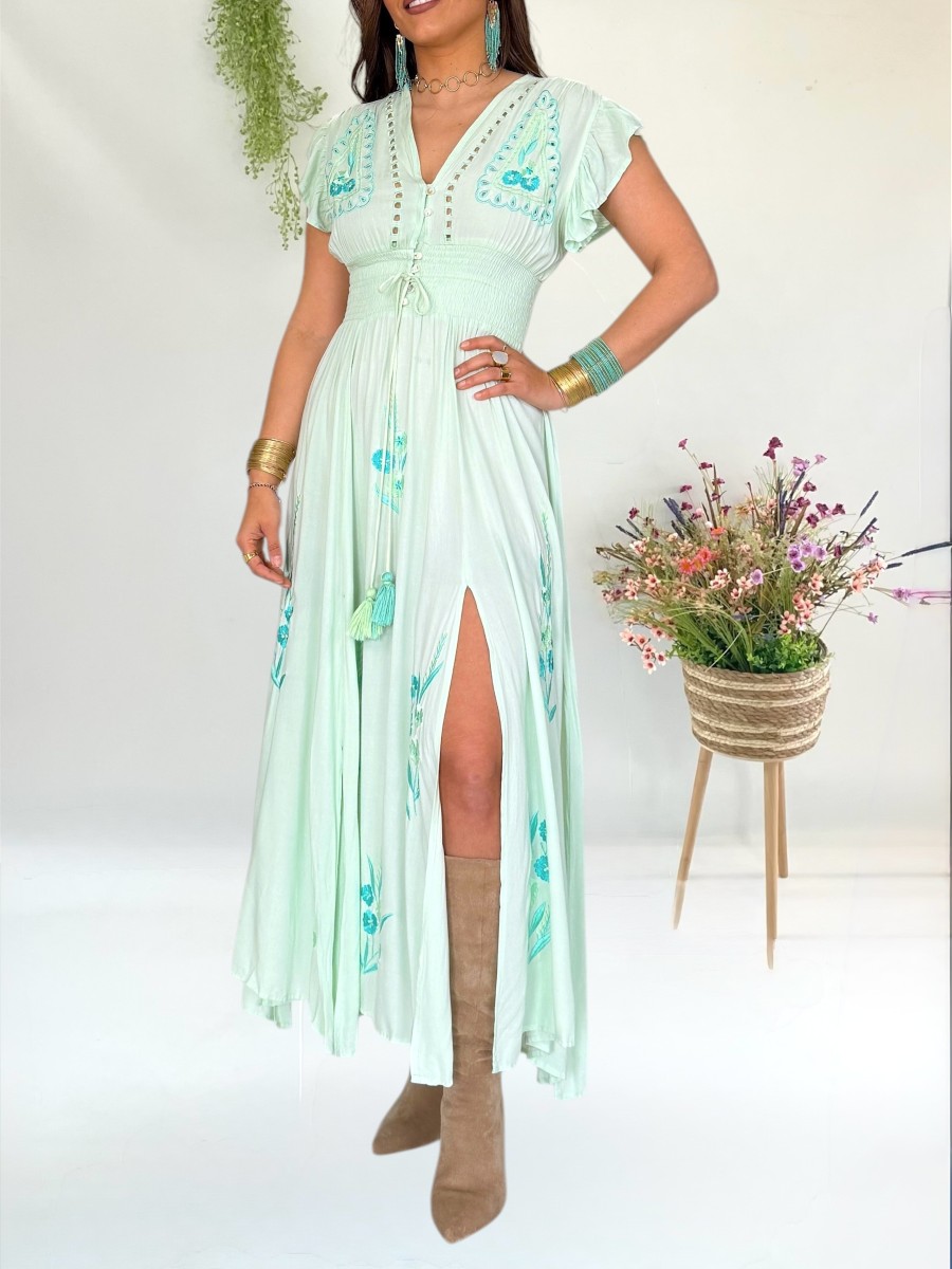 Vestido Flower verde aguamarina