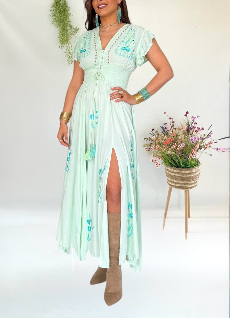 Vestido Flower verde aguamarina