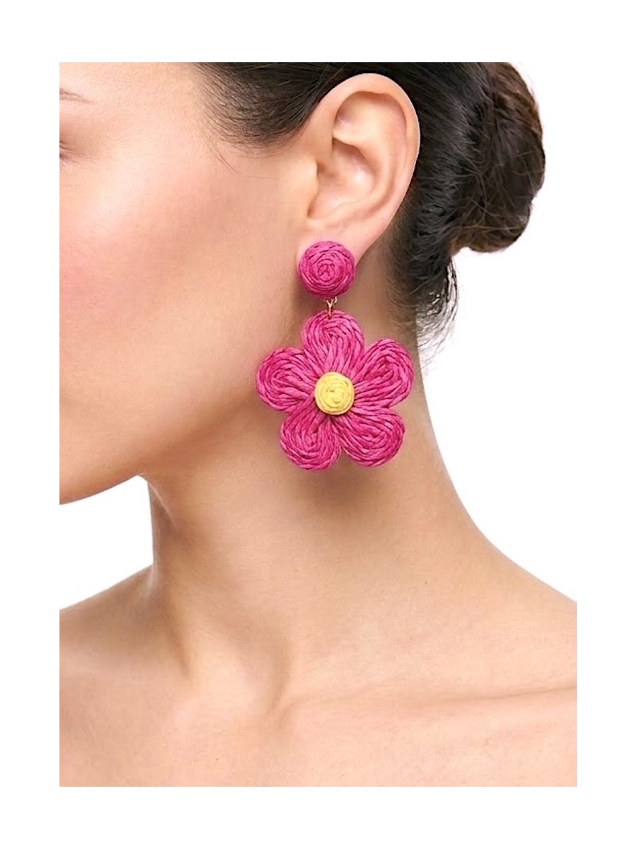 Pendientes de rafia fucsia