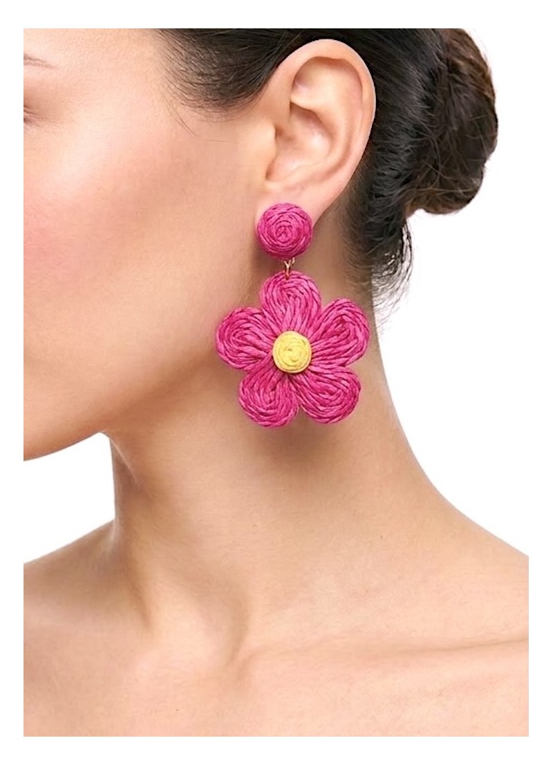 Pendientes de rafia fucsia