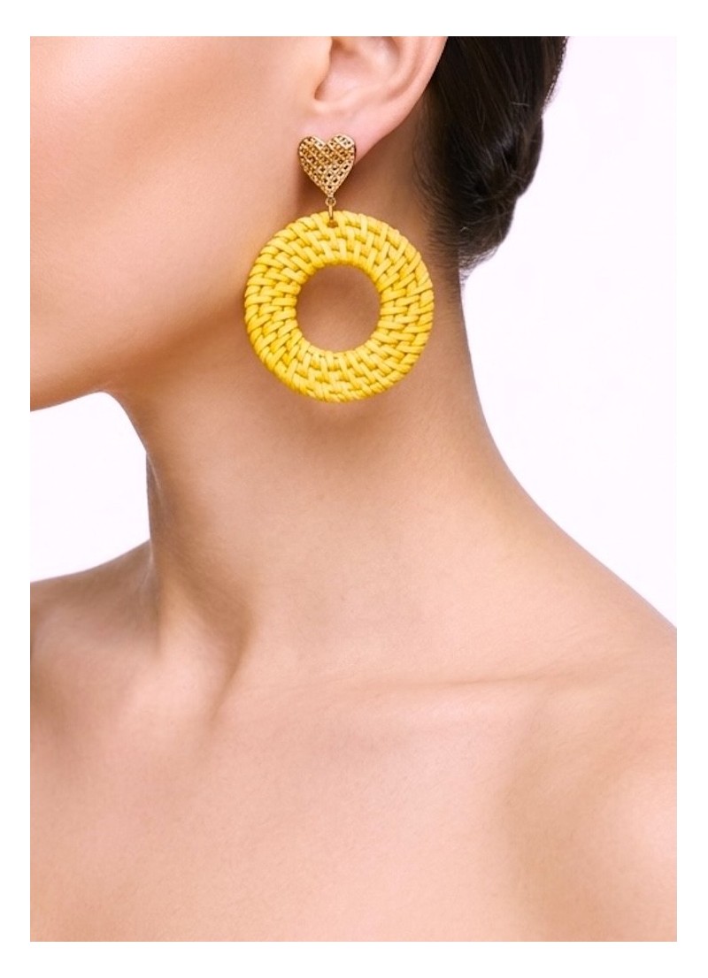 Pendientes de rafia aro amarillo