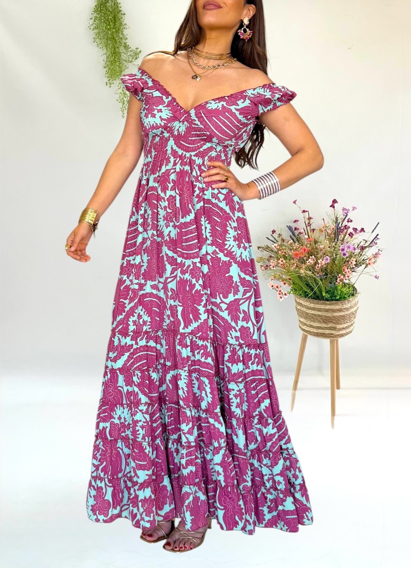 Vestido Lena aguamarina y borgoña