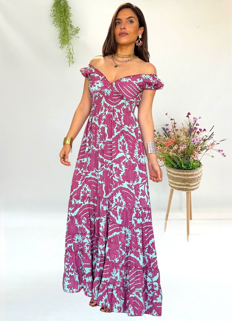 Vestido Lena aguamarina y borgoña