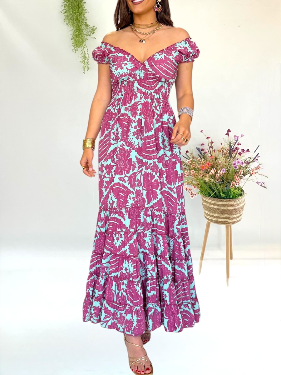 Vestido Lena aguamarina y borgoña