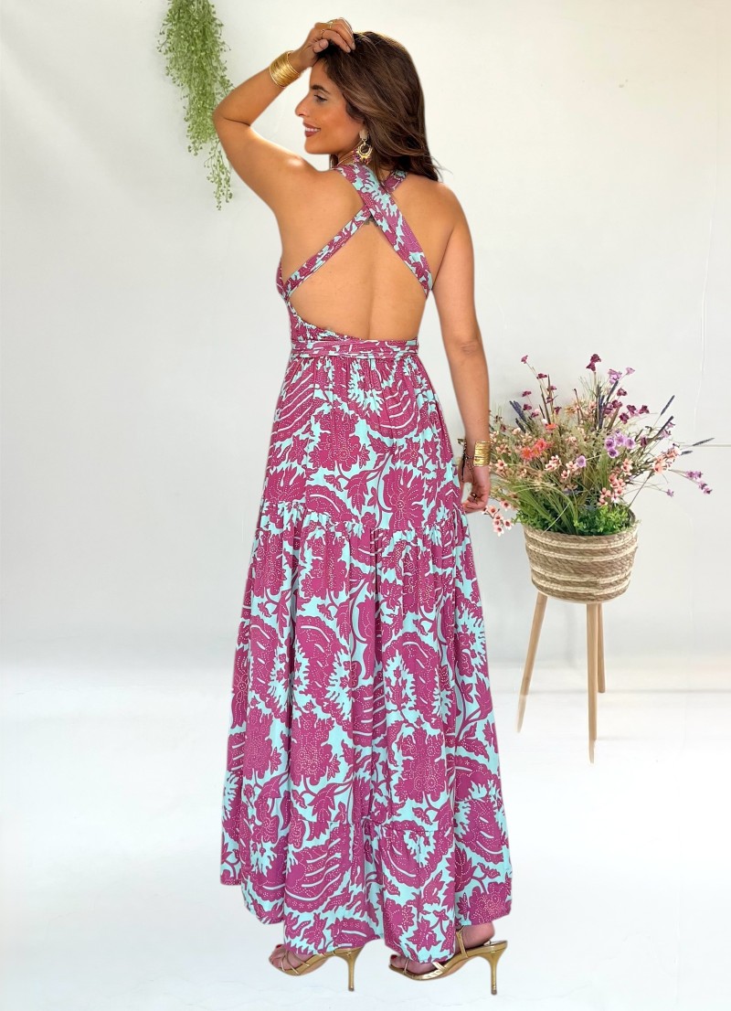 Vestido Naomi aguamarina y borgoña