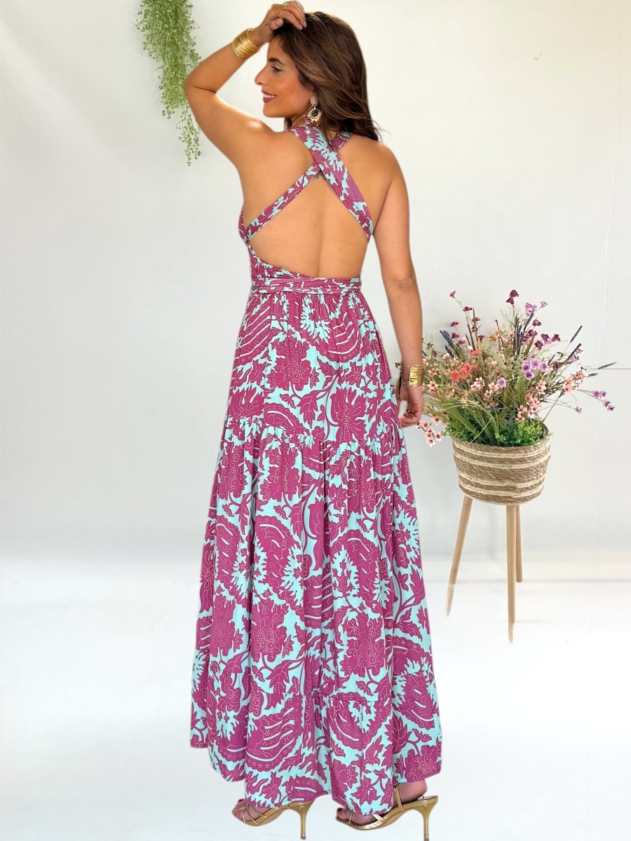 Vestido Naomi aguamarina y borgoña