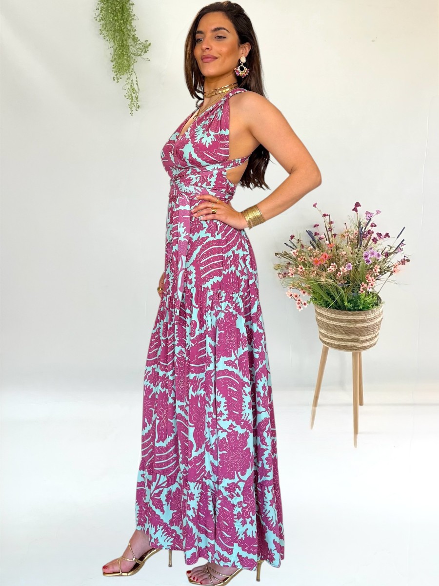 Vestido Naomi aguamarina y borgoña