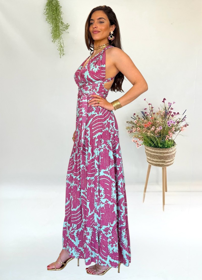 Vestido Naomi aguamarina y borgoña