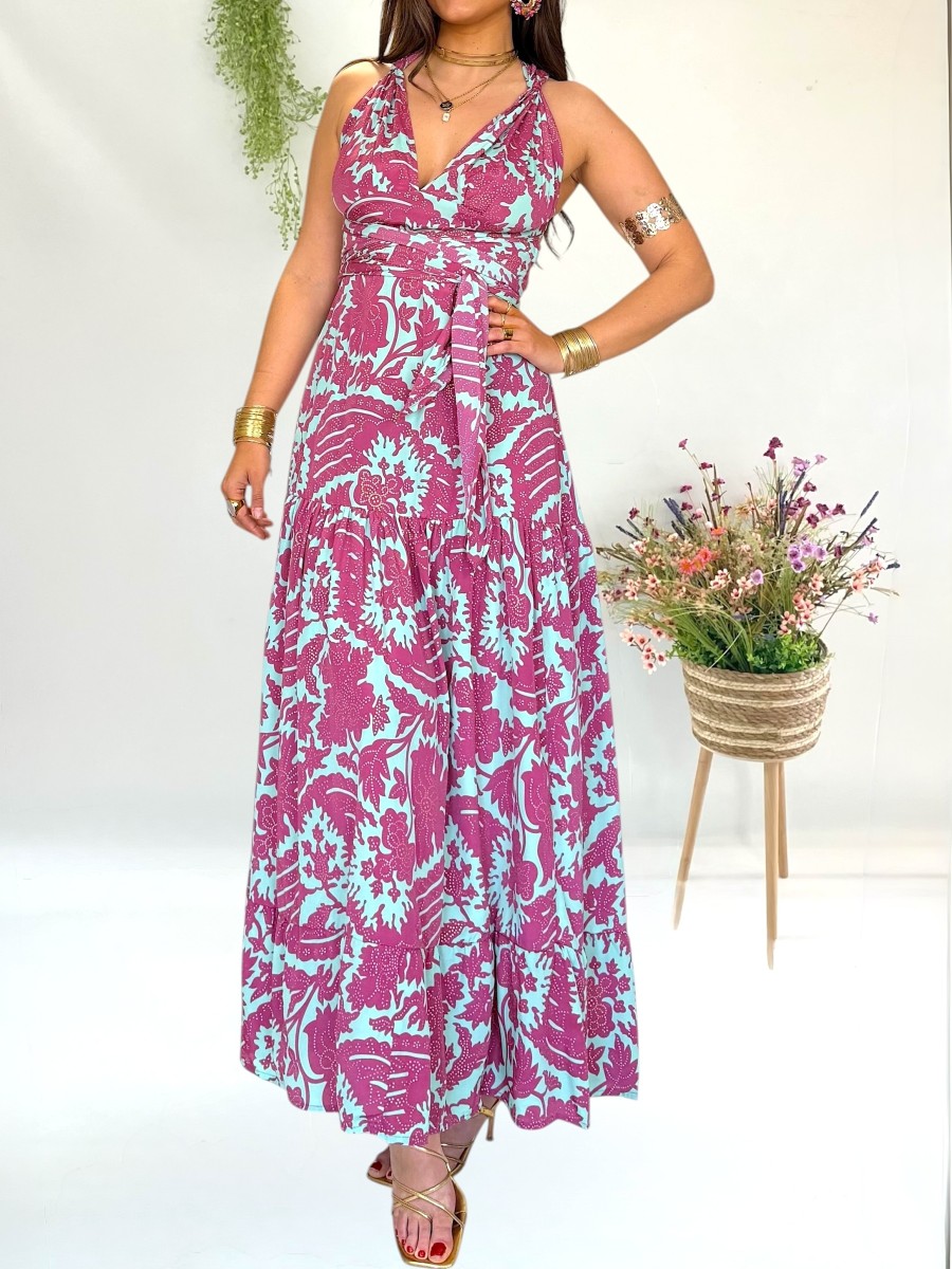 Vestido Naomi aguamarina y borgoña