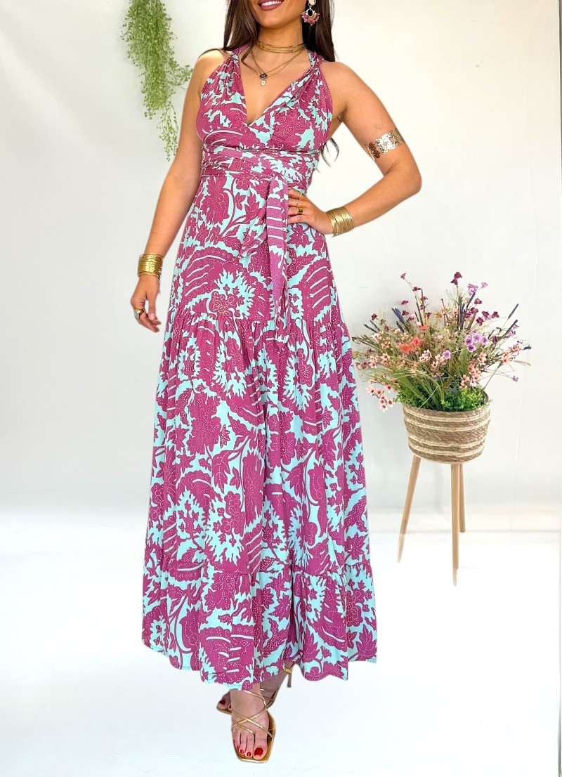 Vestido Naomi aguamarina y borgoña