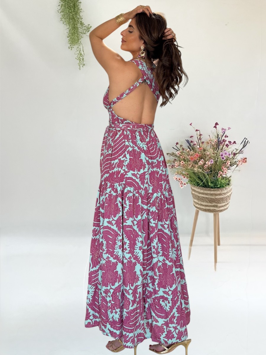 Vestido Naomi aguamarina y borgoña