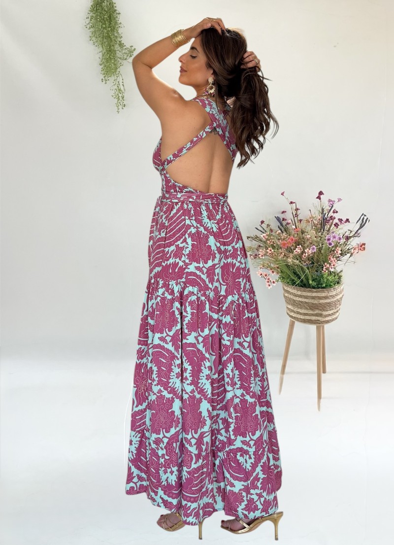 Vestido Naomi aguamarina y borgoña