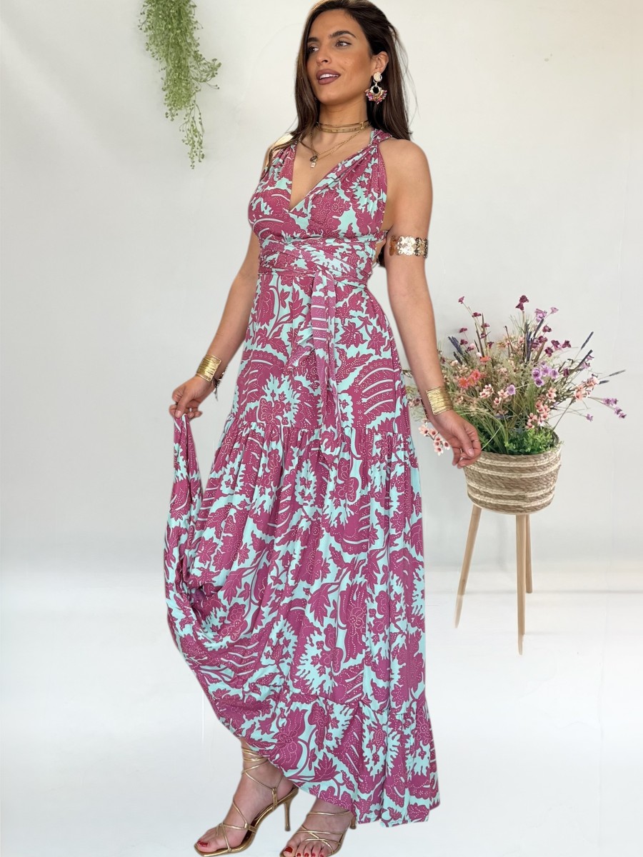 Vestido Naomi aguamarina y borgoña