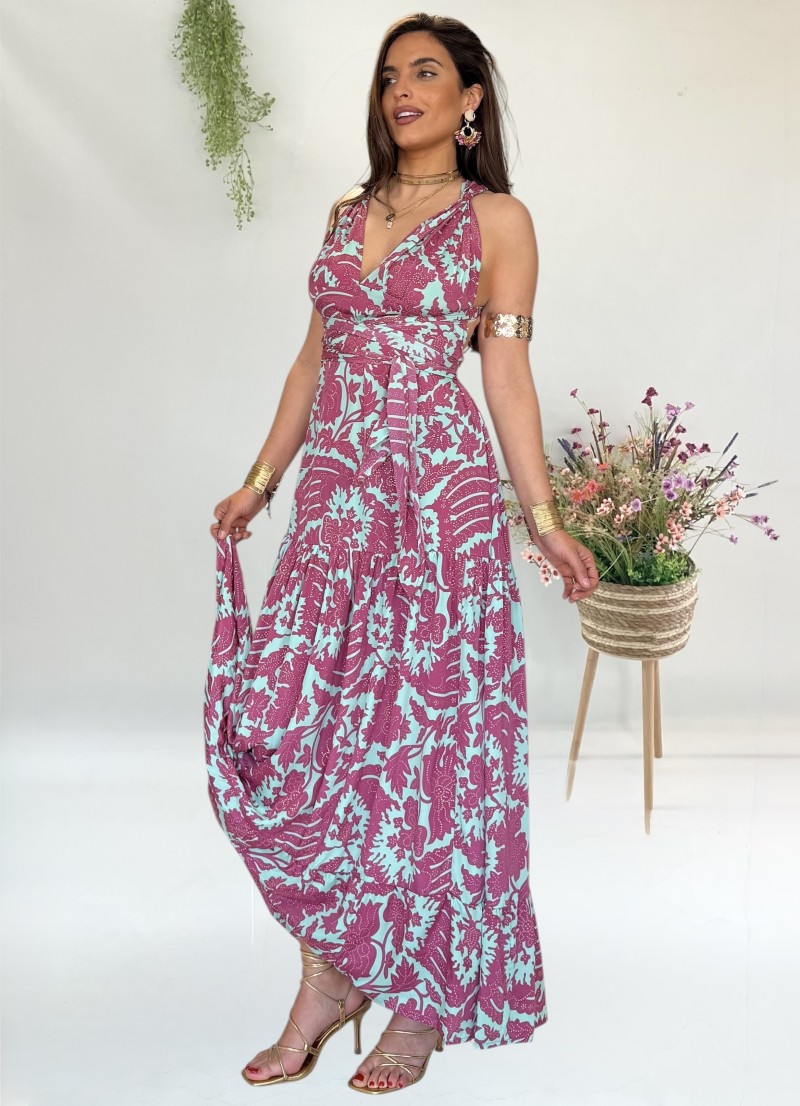 Vestido Naomi aguamarina y borgoña