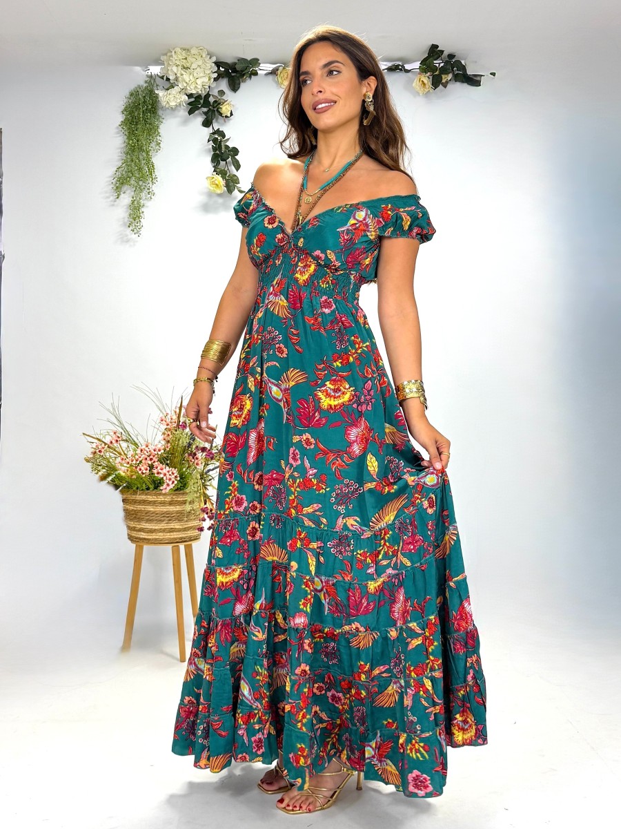 Vestido Lena fondo verde Trilce