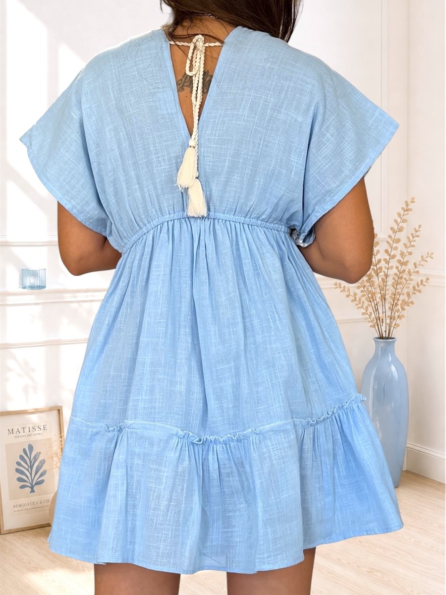 Vestido bordado Marga azul