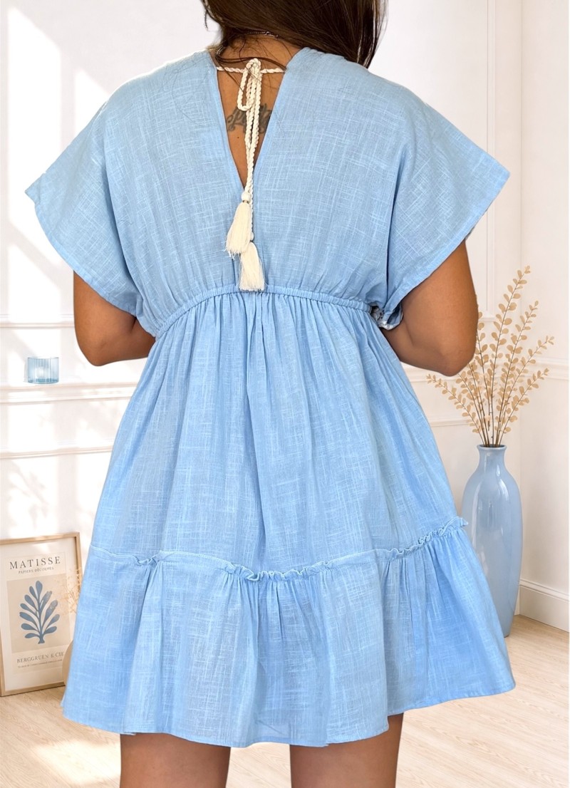 Vestido bordado Marga azul