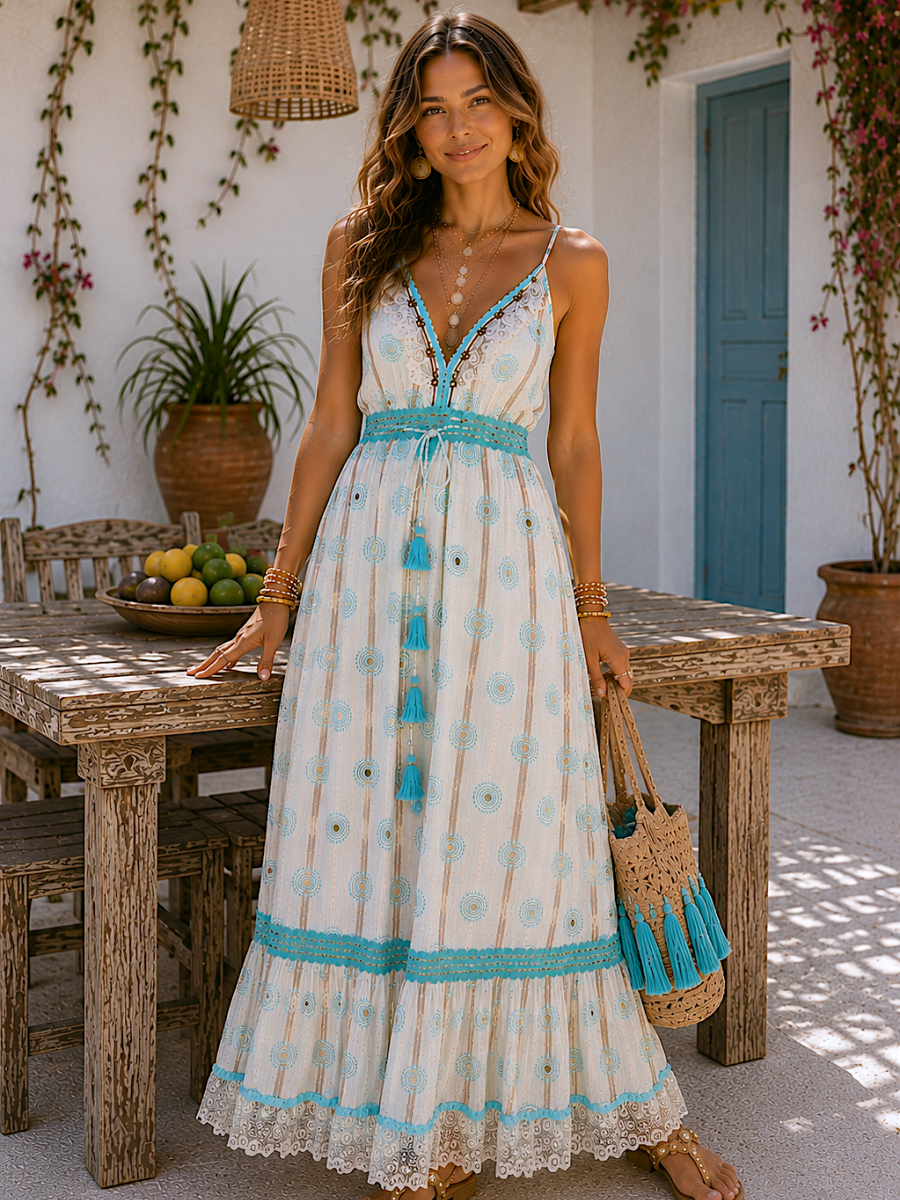 Vestido Sabela bordados aguamarina
