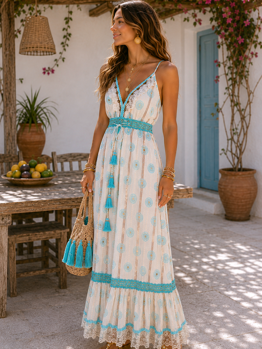 Vestido Sabela bordados aguamarina