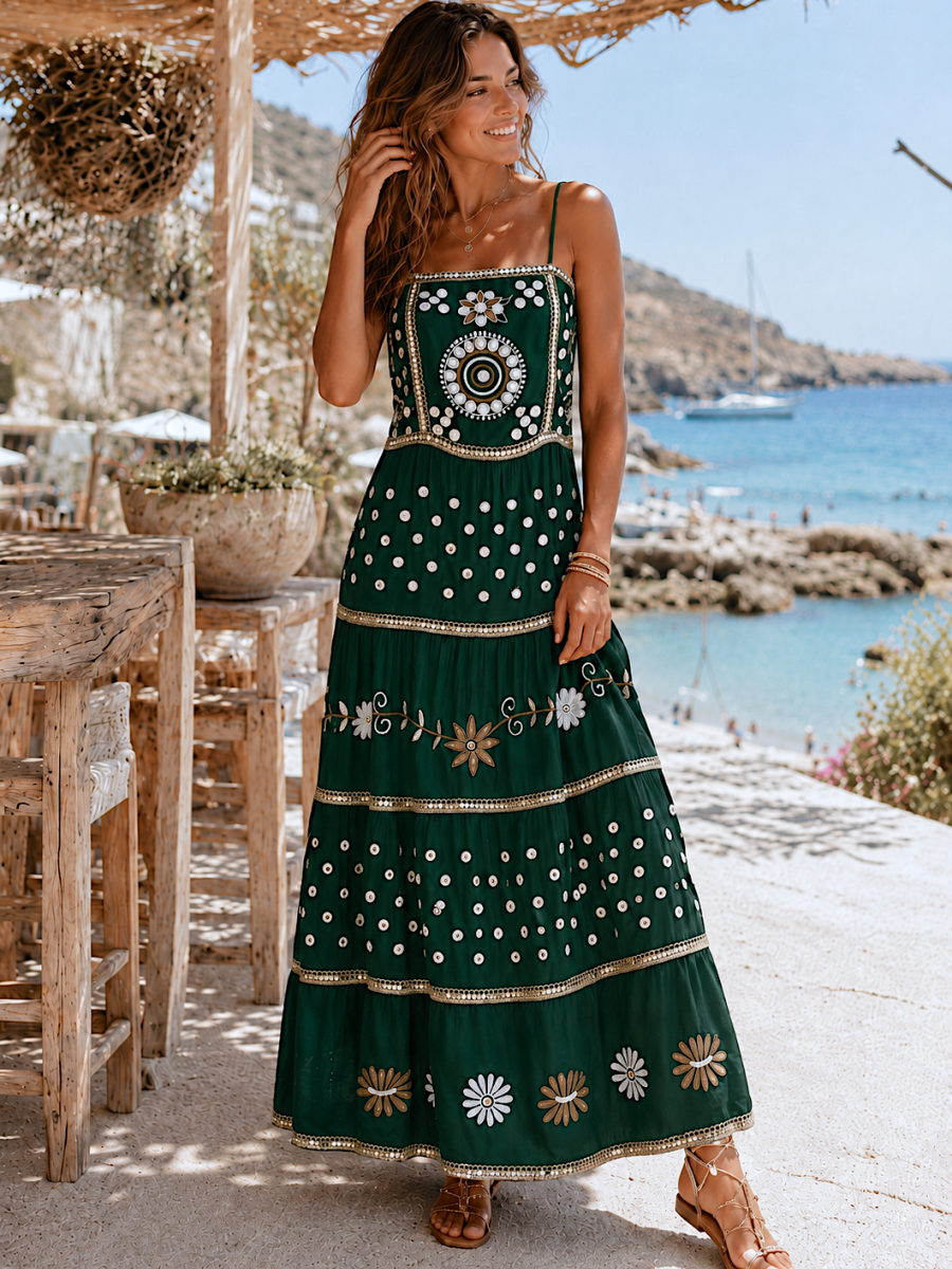 Vestido Ane verde bordado y lentenjuelas