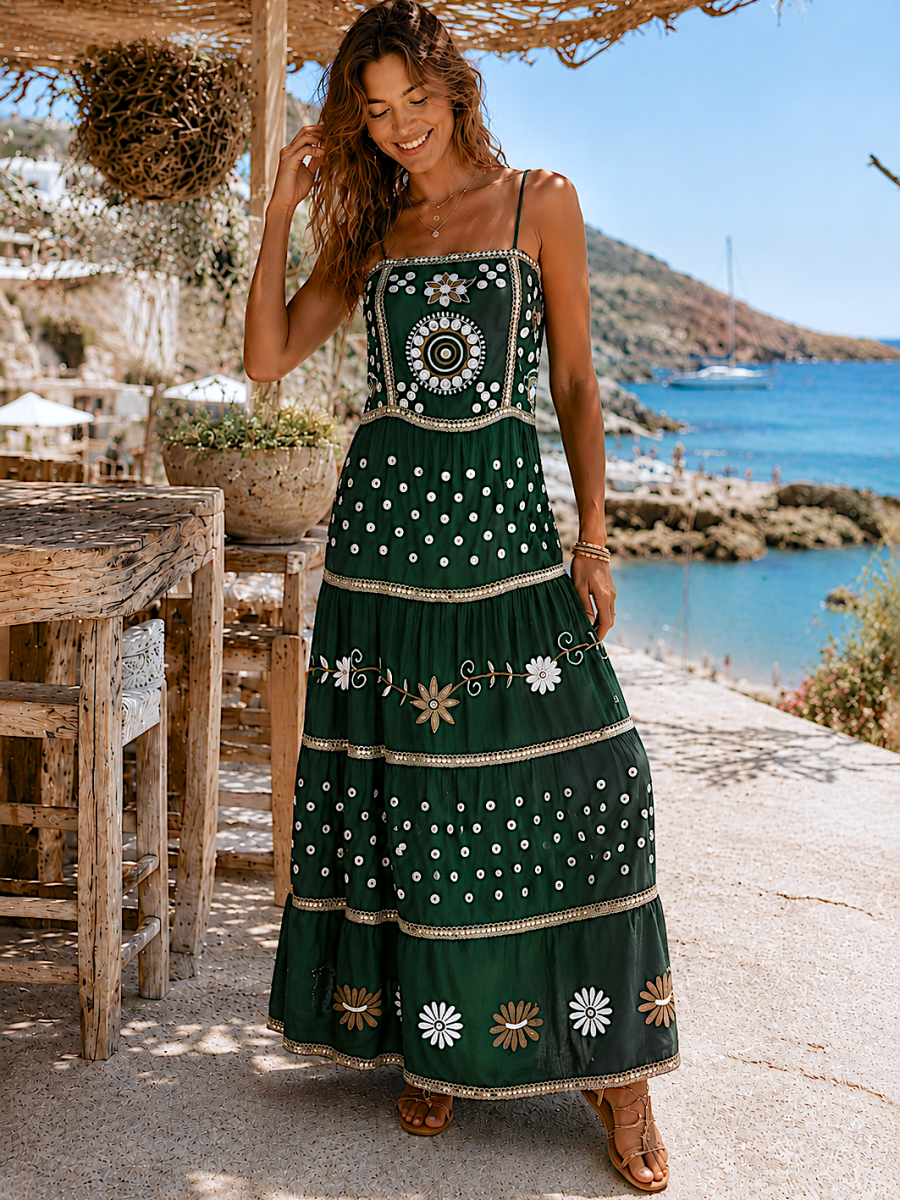 Vestido Ane verde bordado y lentenjuelas