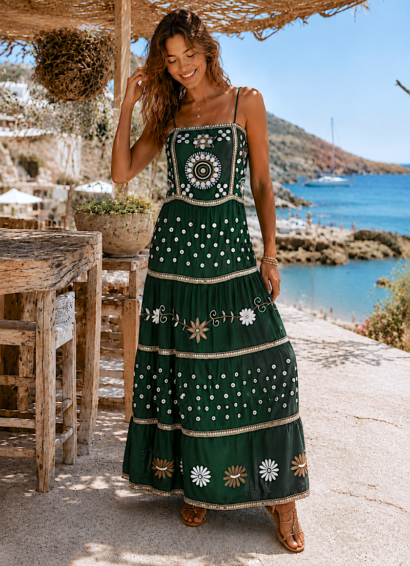 Vestido Ane verde bordado y lentenjuelas