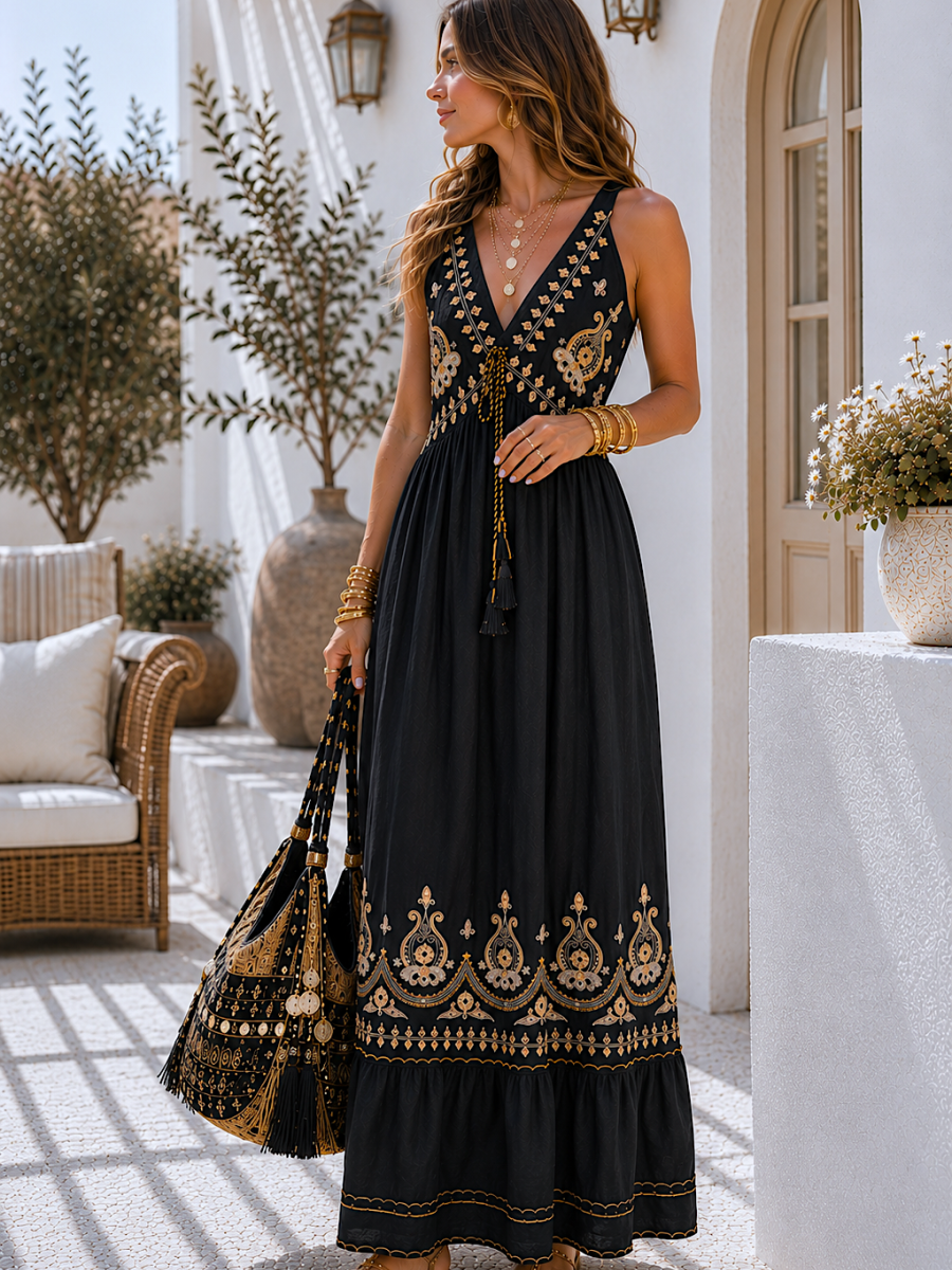 Vestido Muyal bordados camel