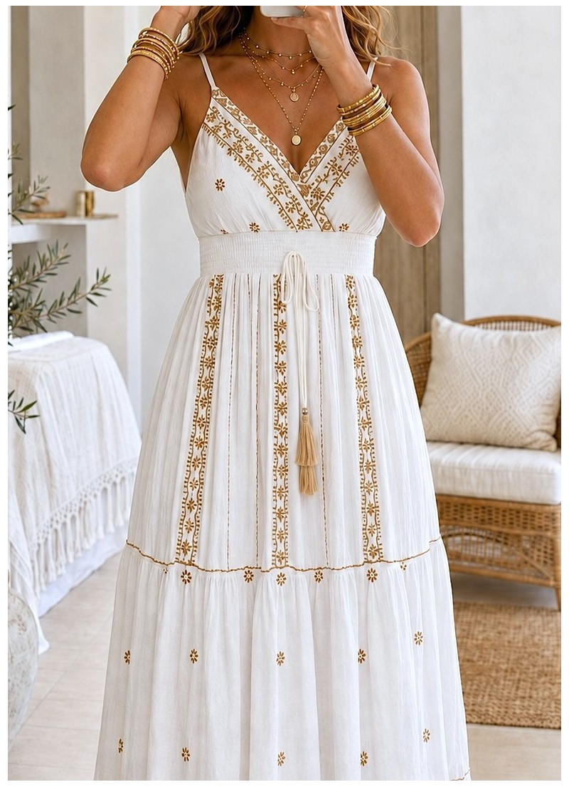 Vestido Amaya bordados camel