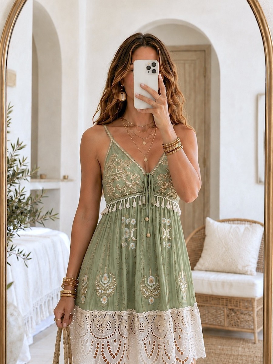 Vestido Olga verde con bordados