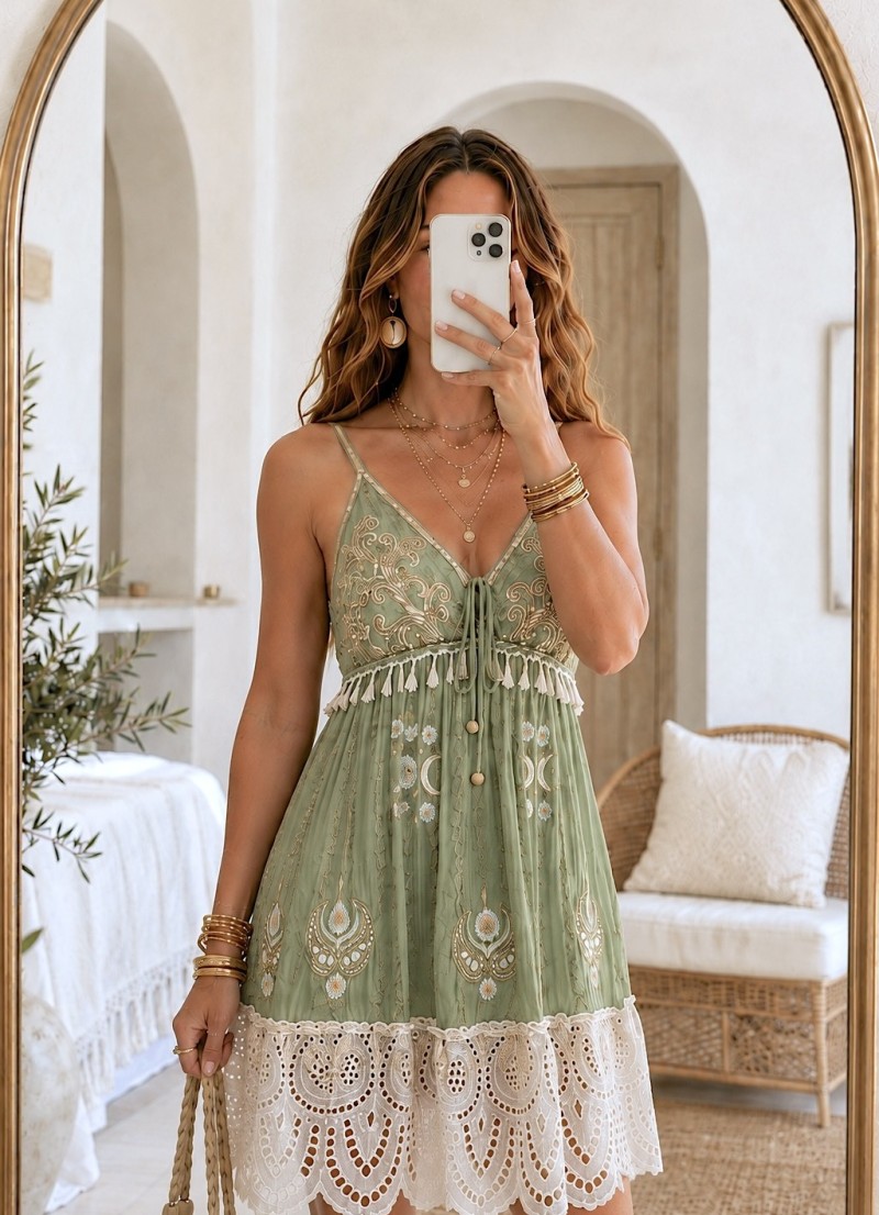 Vestido Olga verde con bordados