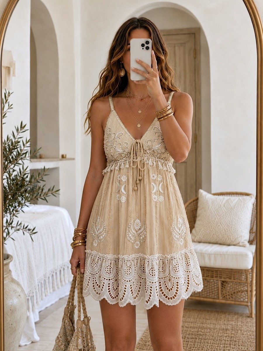 Vestido Olga beige con bordados