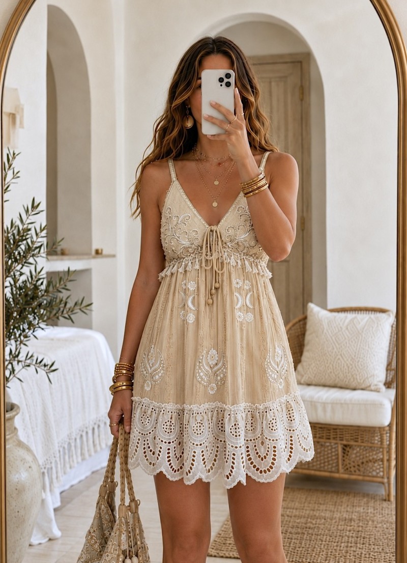 Vestido Olga beige con bordados
