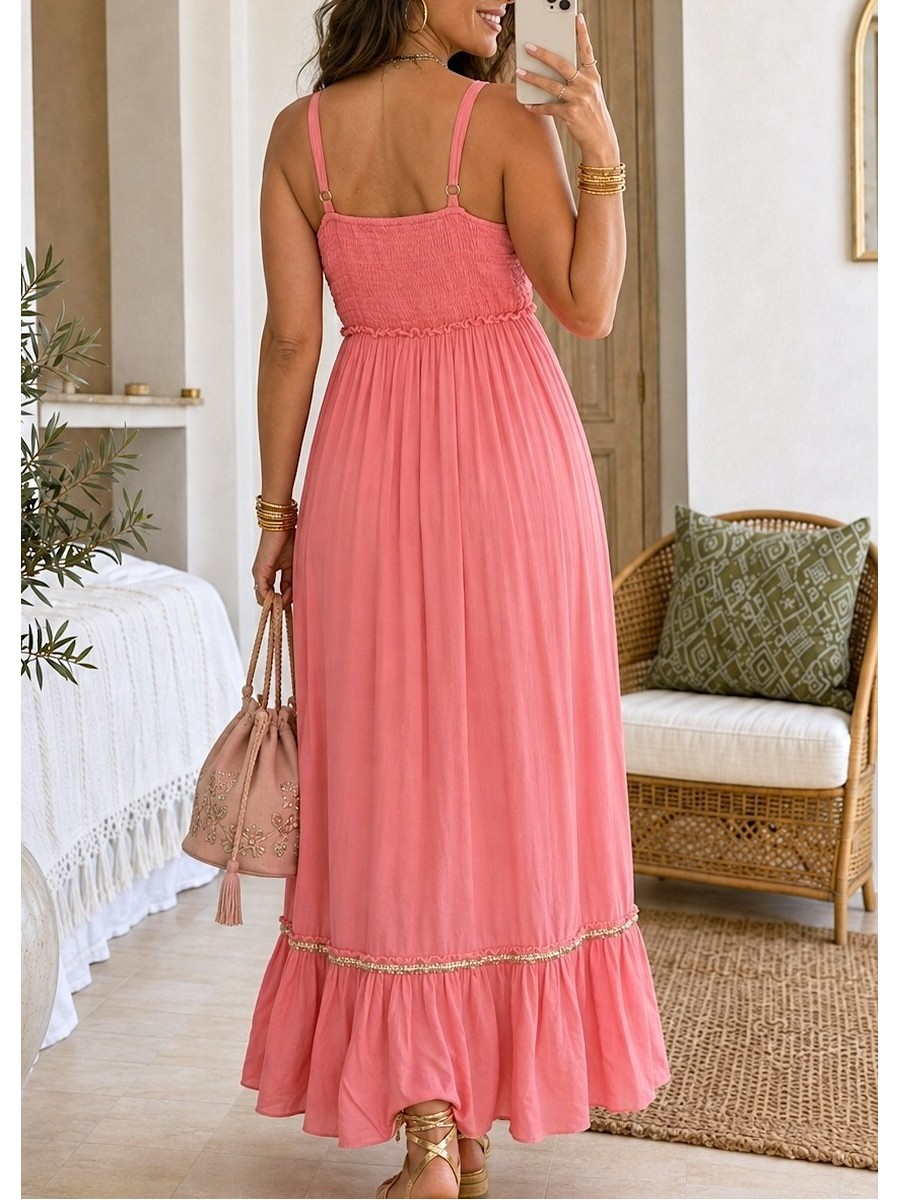 Vestido Tarsa coral bordado con pedrería