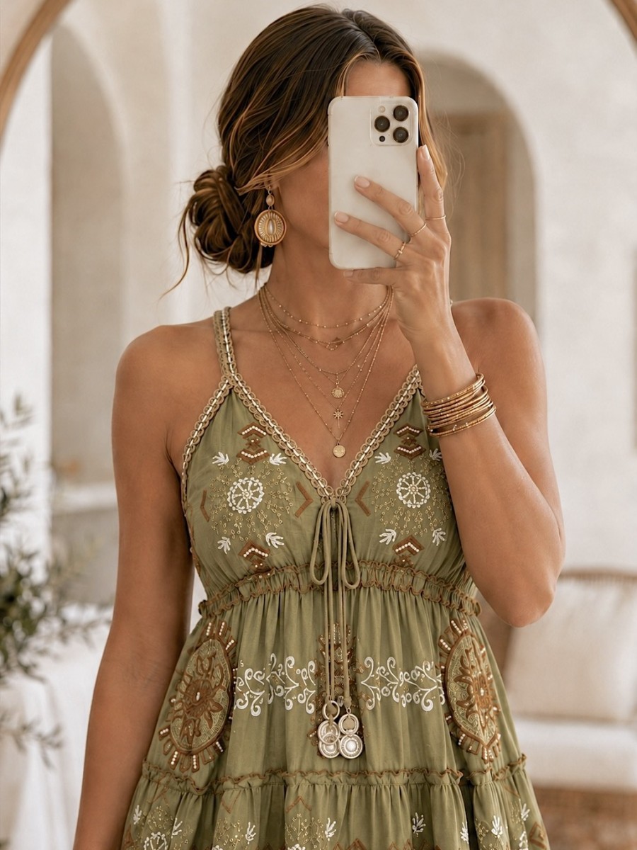 Vestido Andy verde con bordados