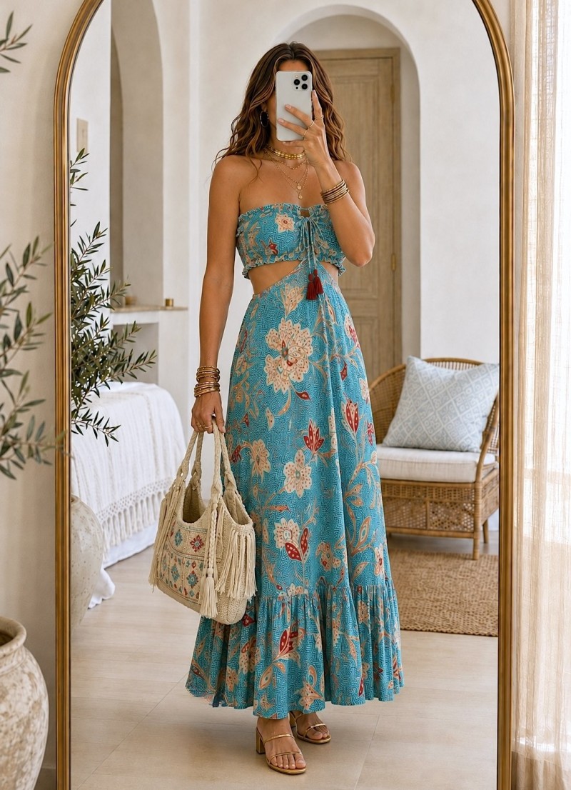 Vestido trikini estampado azul