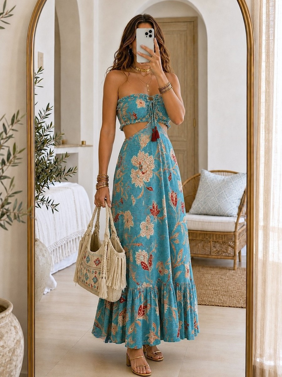 Vestido trikini estampado azul