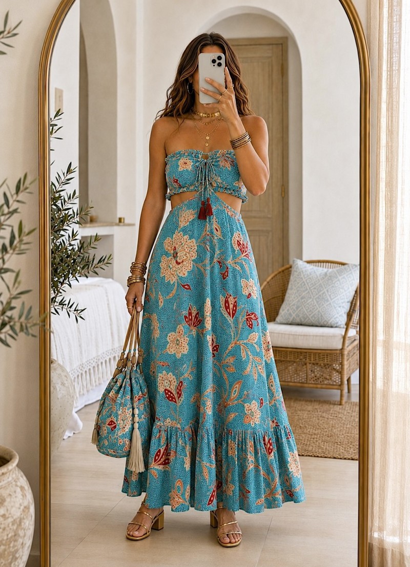 Vestido trikini estampado azul