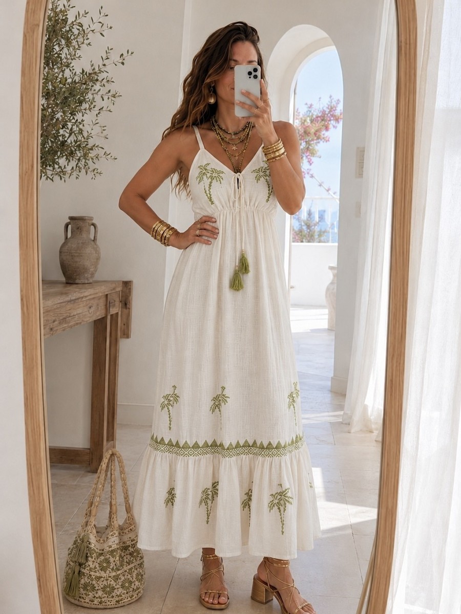 Vestido Palmeras bordadas