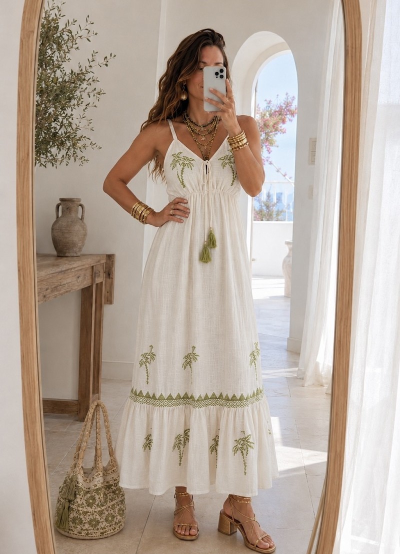 Vestido Palmeras bordadas
