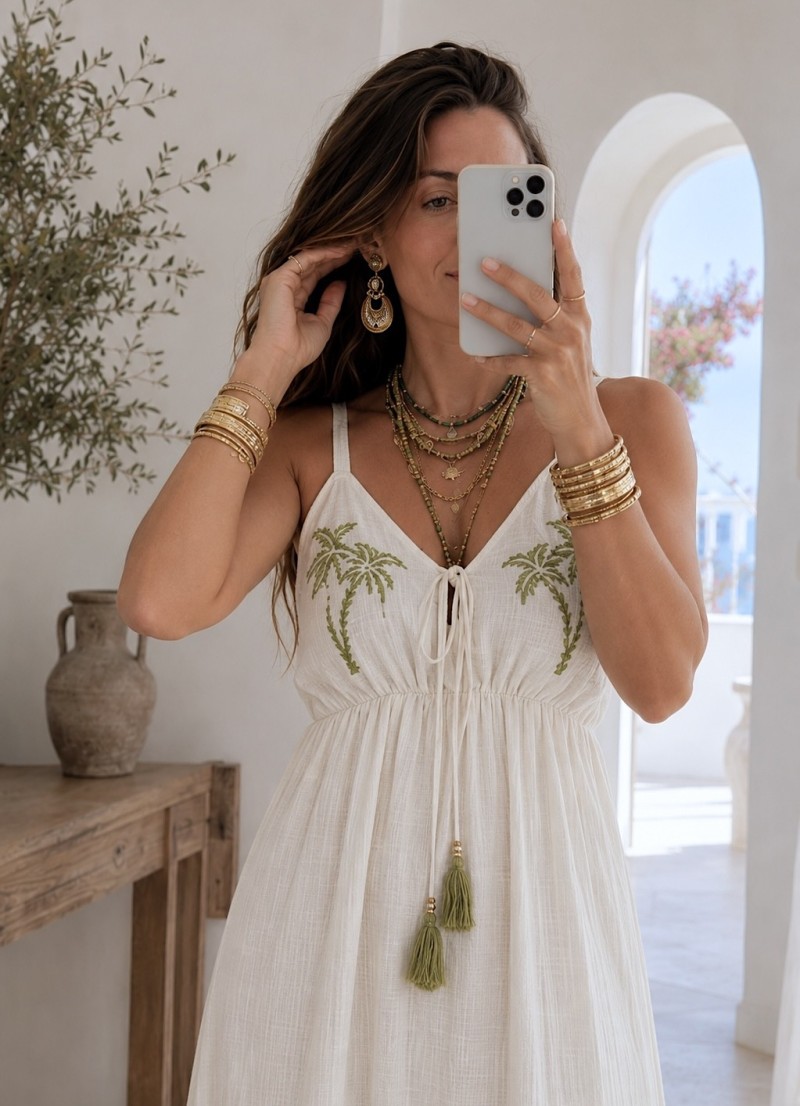 Vestido Palmeras bordadas