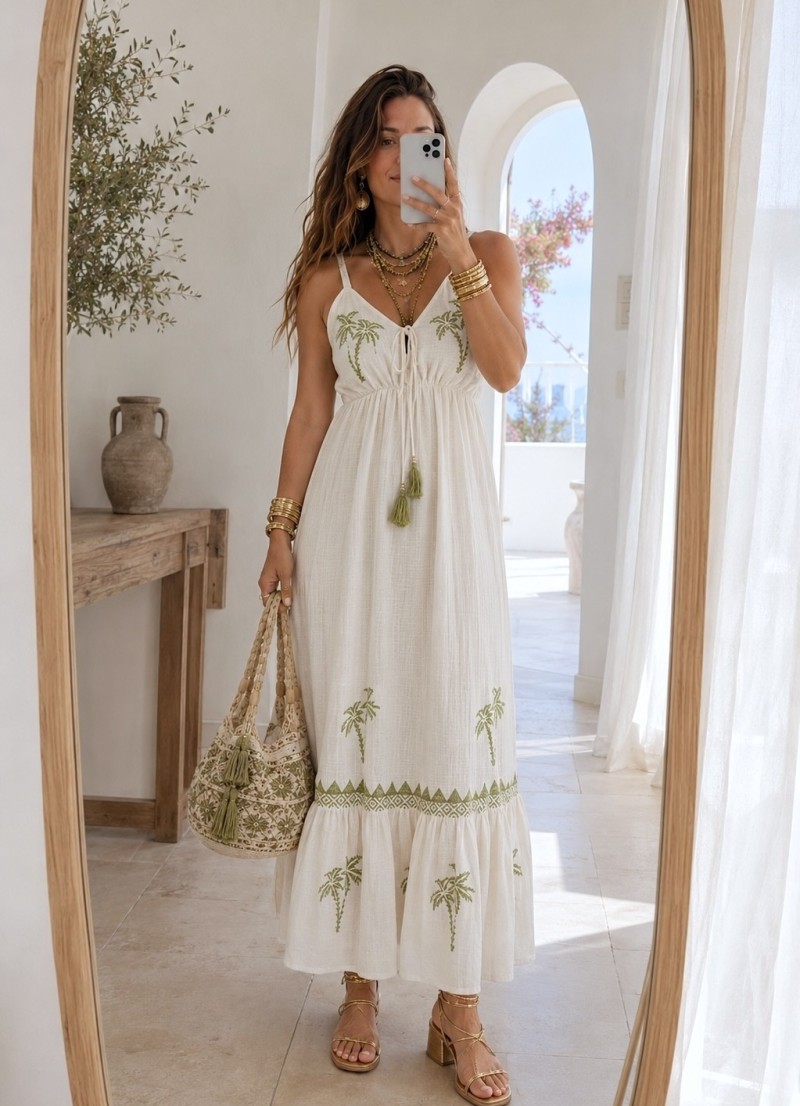 Vestido Palmeras bordadas