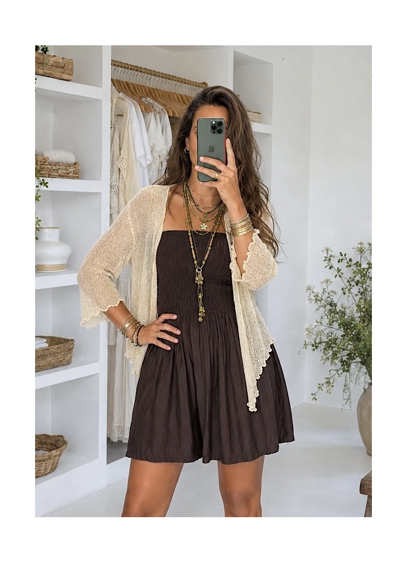 Chaqueta de punto calado beige